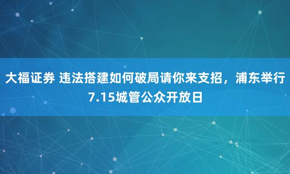 大福证券 违法搭建如何破局请你来支招，浦东举行7.15城管公众开放日